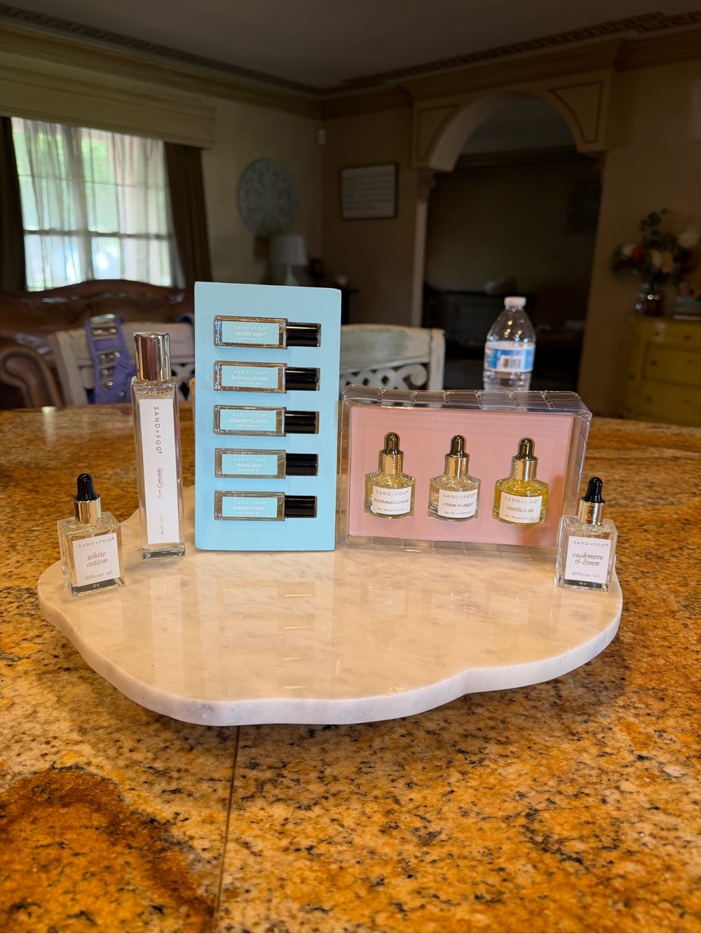 Sand + Fog White & Gold Aromatherapy Oil Set with Marble Tray - White & Gold